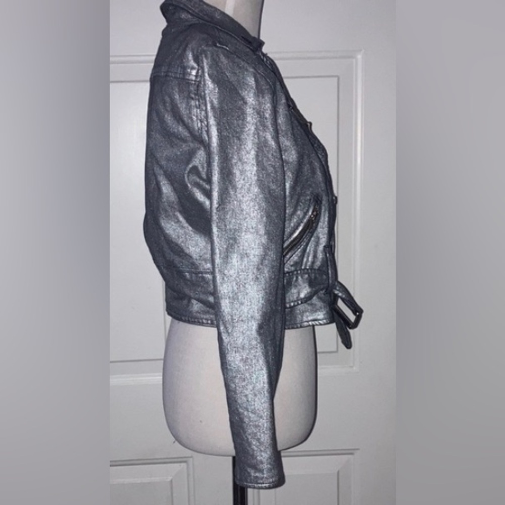 Mother Denim Friday Night Freestyle Metallic Silver Coated Moto Jacket XS - Picture 8 of 12